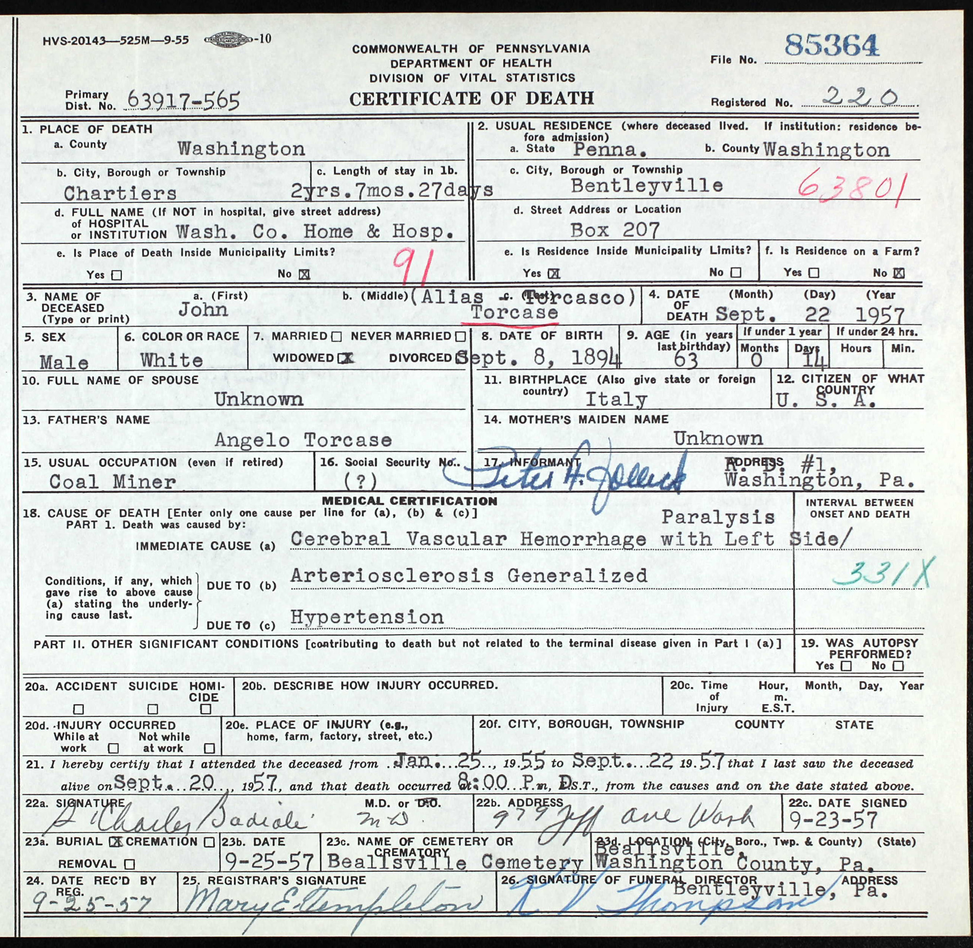death certificate
